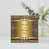 Elegant Birthday Party Gold Black Zebra Leopard Einladung (Stehend Vorderseite)