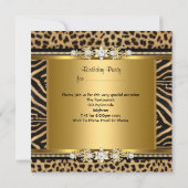 Elegant Birthday Party Gold Black Zebra Leopard Einladung (Rückseite)