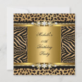 Elegant Birthday Party Gold Black Zebra Leopard Einladung (Vorderseite)