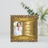 Elegant Birthday Party Gold Black Zebra Leopard Einladung (Stehend Vorderseite)