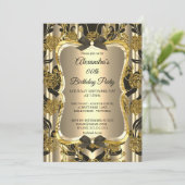 Elegant Birthday Party Gold Sepia Black Damask Einladung (Stehend Vorderseite)