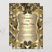 Elegant Birthday Party Gold Sepia Black Damask Einladung (Vorne/Hinten)