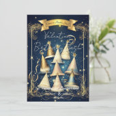 Elegant Birthday Party Hat | Elegant Gold & Navy Einladung (Stehend Vorderseite)