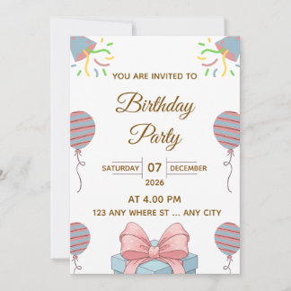 Elegant Birthday Party Invitation with Balloons Einladung