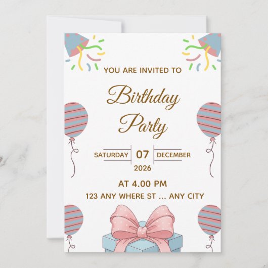 Elegant Birthday Party Invitation with Balloons Einladung (Vorderseite)