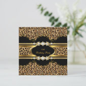 Elegant Birthday Party Leopard Gold Cheetah Einladung (Stehend Vorderseite)