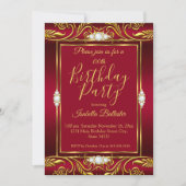 Elegant Birthday Party Red Burgundy Gold Jewels Einladung (Vorderseite)