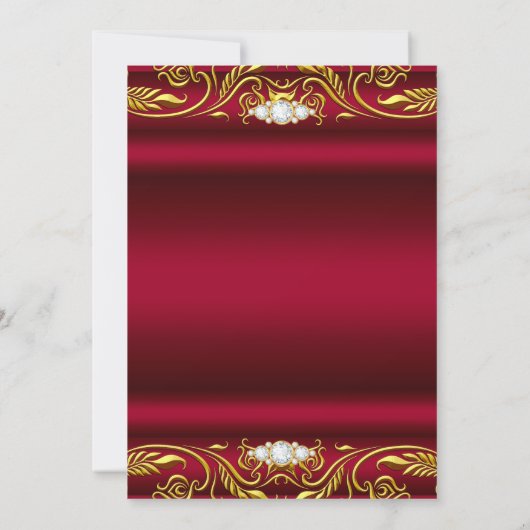 Elegant Birthday Party Red Burgundy Gold Jewels Einladung (Rückseite)
