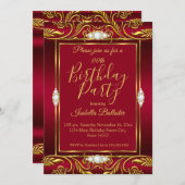 Elegant Birthday Party Red Burgundy Gold Jewels Einladung (Vorne/Hinten)