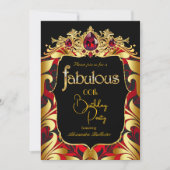 Elegant Birthday Party Red Gold Black Damask Gems Einladung (Vorderseite)