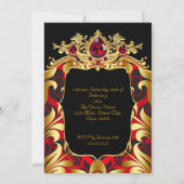 Elegant Birthday Party Red Gold Black Damask Gems Einladung (Rückseite)