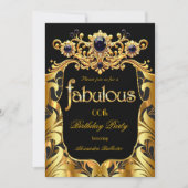 Elegant Birthday Party Silk Gold Black Damask Gems Einladung (Vorderseite)