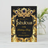 Elegant Birthday Party Silk Gold Black Damask Gems Einladung (Stehend Vorderseite)