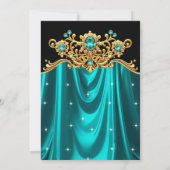 Elegant Birthday Party Teal Blue Silk Gold Gems Einladung (Rückseite)