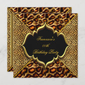 Elegant Birthday Party Wild Leopard Animal Gold Einladung (Vorne/Hinten)
