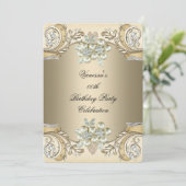 Elegant Birthday Pearl Sepia Coffee Gold Einladung (Stehend Vorderseite)