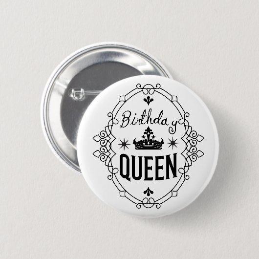 Elegant Birthday Queen Crown Typography White Button (Vorne & Hinten)