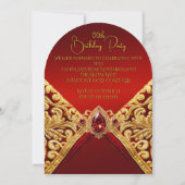 Elegant Birthday Regal Red Gold Jewel Fabric Einladung (Rückseite)