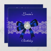 Elegant Birthday Royal Blue Pearl White Lace Einladung (Vorne/Hinten)