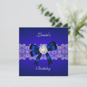 Elegant Birthday Royal Blue Pearl White Lace Einladung (Stehend Vorderseite)