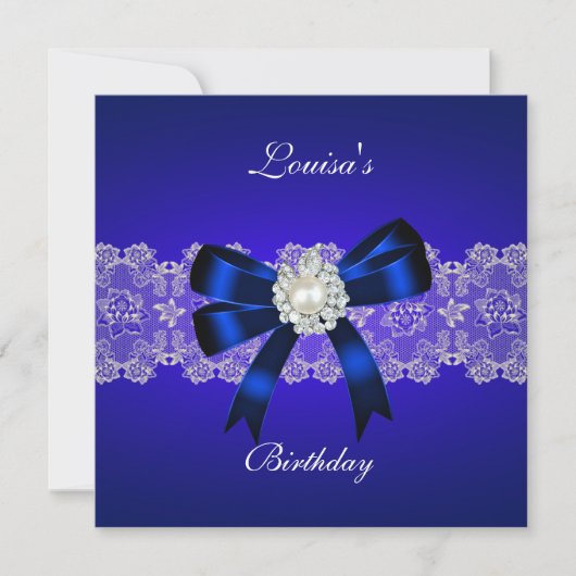 Elegant Birthday Royal Blue Pearl White Lace Einladung (Vorderseite)