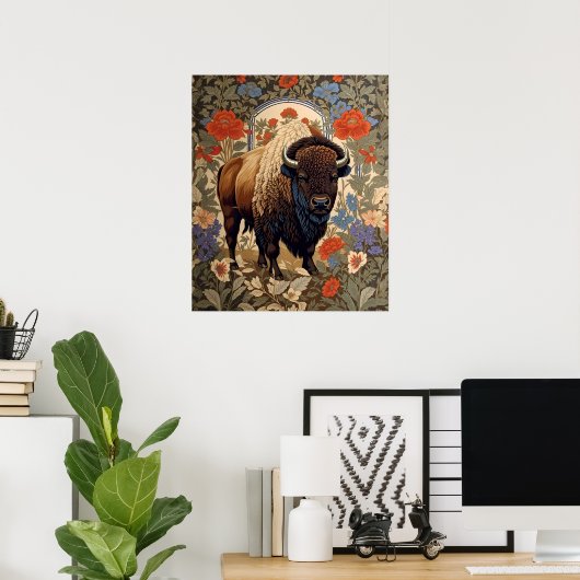 Elegant Bison William Morris Inspiriert Poster (Heimbüro)