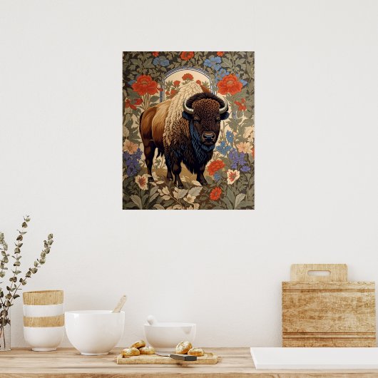 Elegant Bison William Morris Inspiriert Poster (Küche)