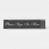 Elegant "Bitte hier anmelden" auf schwarz Schreibtischnamensplakette (Vorderseite )
