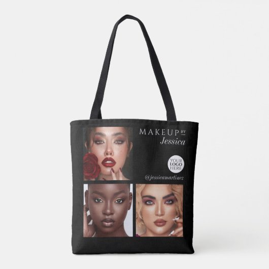 Elegant Black 3-Foto-Logo-Makeup-Studio Tasche (Rückseite)