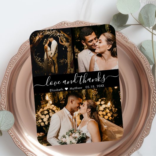 Elegant Black 3 Foto Wedding Danke Magnet