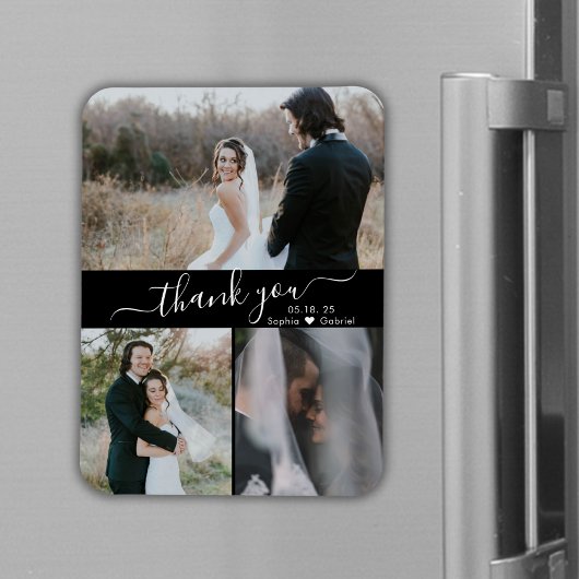 Elegant Black 3 Foto Wedding Danke Magnet