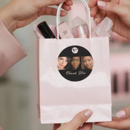 Elegant Black 3 Photo Makeup Business Thank You Runder Aufkleber
