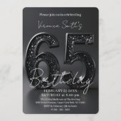 Elegant Black 3D Glitter Sparkle 65th Birthday Einladung (Vorderseite)
