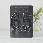Elegant Black 3D Glitter Sparkle 65th Birthday Einladung (Stehend Vorderseite)