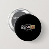 Elegant Black 50th Birthday Old New 2 Photos Button (Vorne & Hinten)