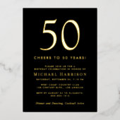 Elegant Black 50th Birthday Party Gold Folieneinladung (Vorderseite)