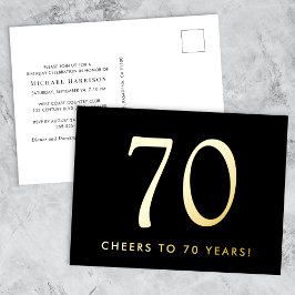 Elegant Black 70th Birthday Party Gold Folie Einladungspostkarte
