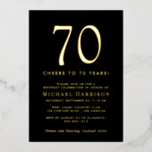 Elegant Black 70th Birthday Party Gold Folieneinladung (Vorderseite)