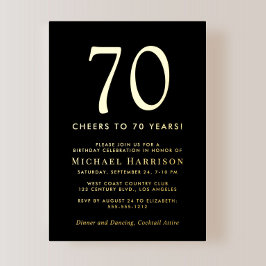 Elegant Black 70th Birthday Party Gold Folieneinladung