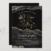 Elegant Black Agate Gold Script 80. Geburtstag Einladung (Vorne/Hinten)