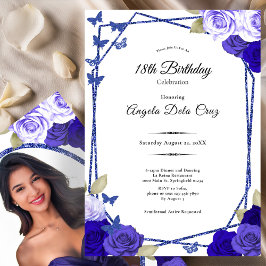 Elegant Black and Blue Roses 18th Birthday Debut  Einladung