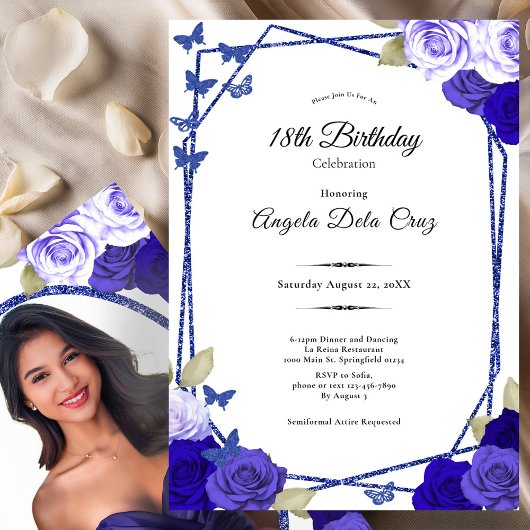 Elegant Black and Blue Roses 18th Birthday Debut  Einladung