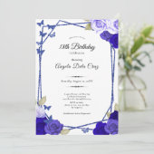 Elegant Black and Blue Roses 18th Birthday Debut  Einladung (Stehend Vorderseite)