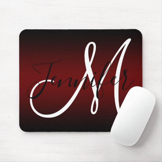Elegant Black and Burgundy Ombre Monogram Mousepad (Mit Mouse)