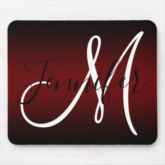 Elegant Black and Burgundy Ombre Monogram Mousepad (Vorne)