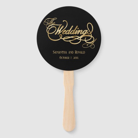 Elegant Black and Faux Gold Calligraphy Wedding Fächer (Vorderseite)