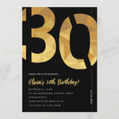 Elegant black and gold 30th Birthday Party Einladung (Vorderseite)