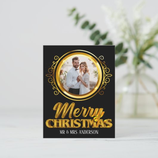 Elegant Black and Gold 3d Frohe Weihnachten Mr. & (Stehend Vorderseite)