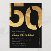 Elegant black and gold 50th Birthday Party Einladung (Vorderseite)
