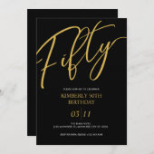 Elegant Black and Gold 50th Birthday Party Einladung (Vorne/Hinten)